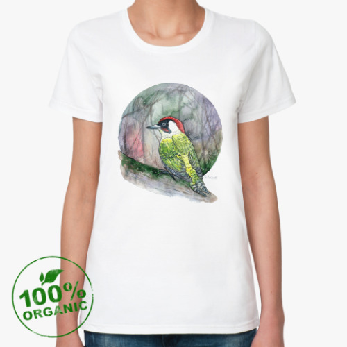 Женская футболка из органик-хлопка птица дятел