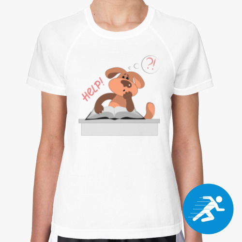 Женская спортивная футболка Собака грустит над книгой