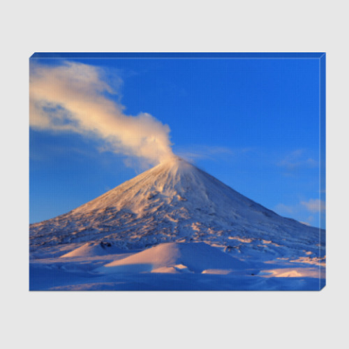 Холст Пейзаж Камчатка: зима, горы и извержение вулкана