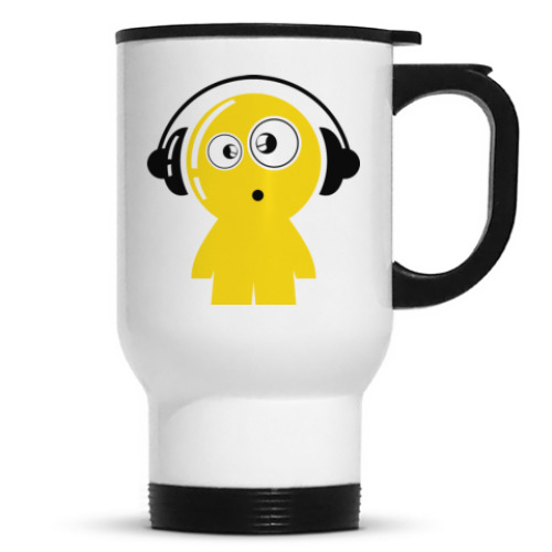 Кружка-термос с принтом Чудик с наушниками