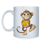 Кружка серебристая Обезьянка с бананами