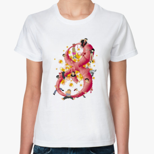 Классическая футболка с принтом  8 марта
