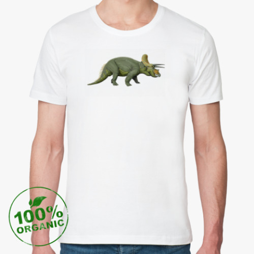 Футболка из органик-хлопка с принтом Целеустремленный трицератопс