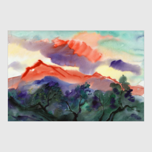 Постер Алое облако (Облако и гора, акварельный пейзаж)