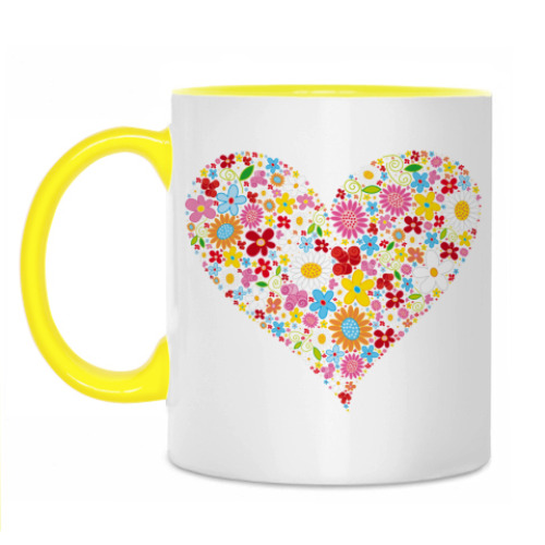 Кружка с принтом Сердце и Цветы