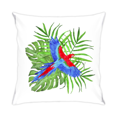 Подушка тропический букет с попугаем ара