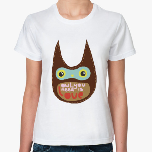 Классическая футболка с принтом Сова хиппи