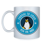 Кружка серебристая Change to Linux пингвин Tux