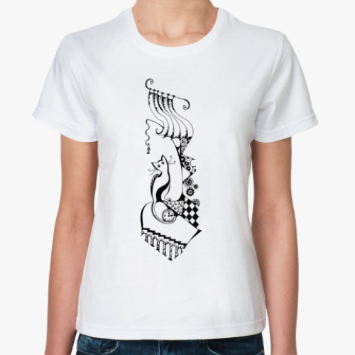 Классическая футболка с принтом clockwork cat