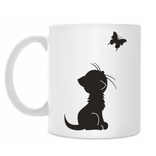 Кружка с принтом Котенок и бабочка