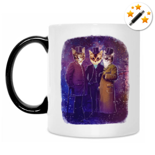 Кружка-хамелеон с принтом Три космических кота