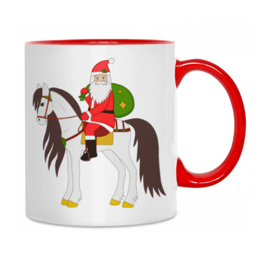 Кружка с принтом Дед Мороз на лошади
