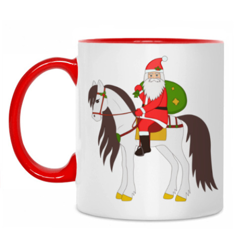 Кружка с принтом Дед Мороз на лошади