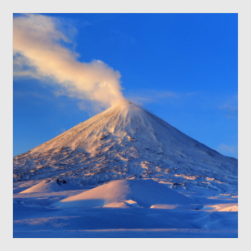 Постер Пейзаж Камчатка: зима, горы и извержение вулкана
