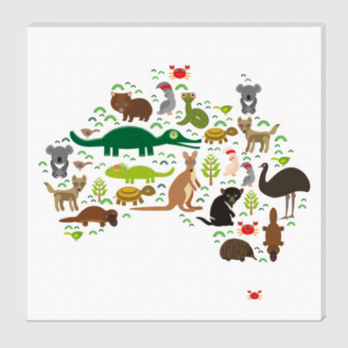 Холст Карта Австралии с животными
