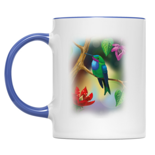 Кружка Птица колибри на ветке с цветами