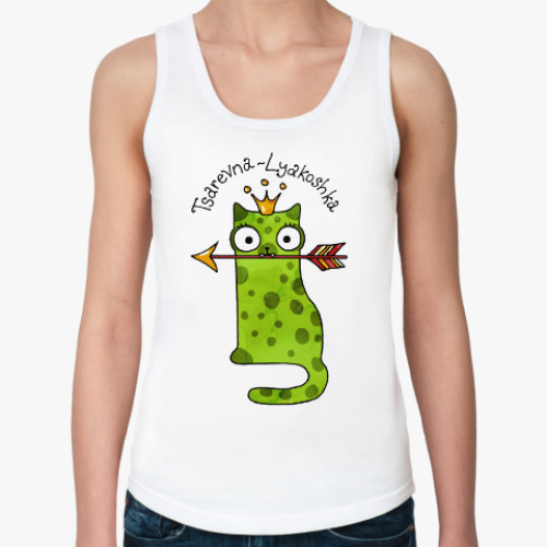 Женская майка с принтом Зеленая кошка сказочная царевна