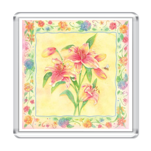 Магнит с принтом  Цветы в рамке