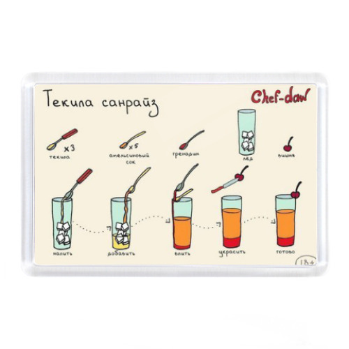 Магнит с принтом 'Коктейль Текила санрайз'