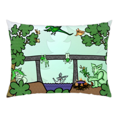 Подушка с принтом Семья троллей живет под мостом