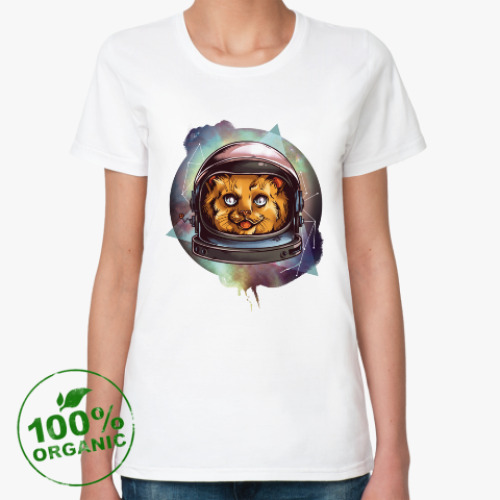 Женская футболка из органик-хлопка Кот в космосе
