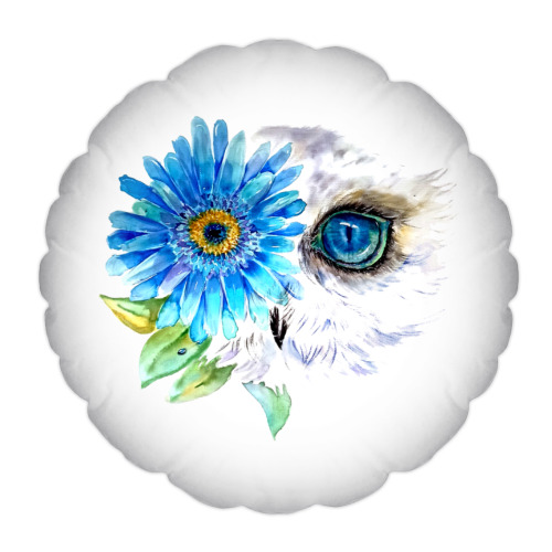 Подушка с принтом Сова с цветком