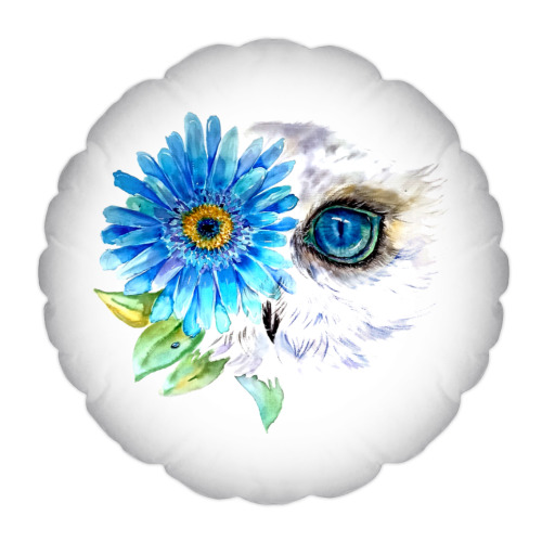 Подушка с принтом Сова с цветком