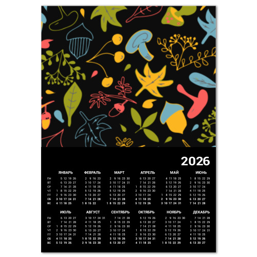 Календарь с принтом Осенний фон