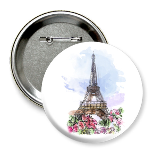 Значок 75мм с принтом Эйфелева башня - Париж