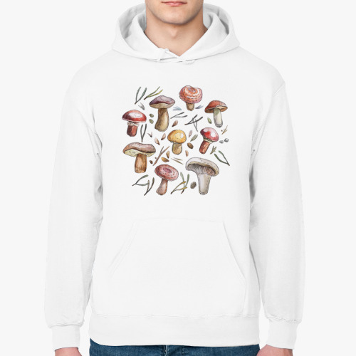 Толстовка худи с принтом Принт с лесными грибами