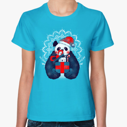 Женская футболка Новогодняя панда и кот
