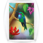 Птица колибри на ветке с цветами