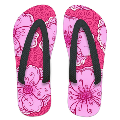 Шлепанцы (сланцы) с принтом Розовые цветы