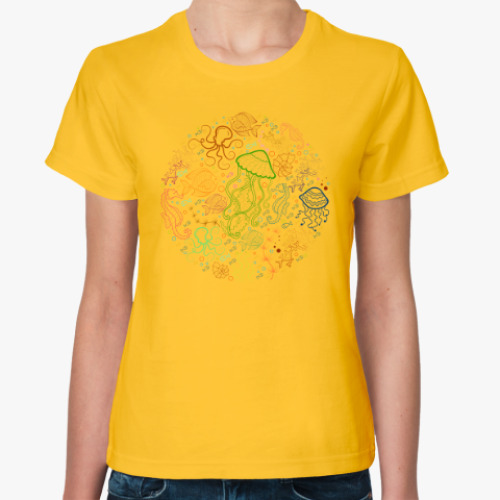 Женская футболка с принтом Морские обитатели, marine