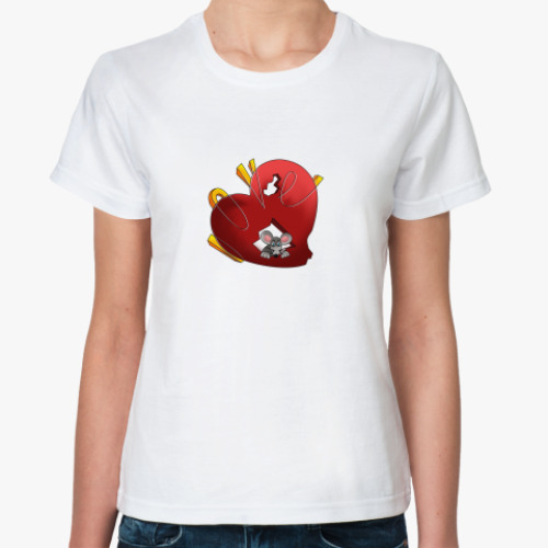 Классическая футболка с принтом Мышь и валентинка