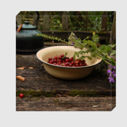 Холст с принтом Натюрморт с вишней и чайником