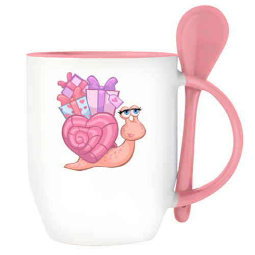 Кружка с ложкой с принтом Улитка и любовь