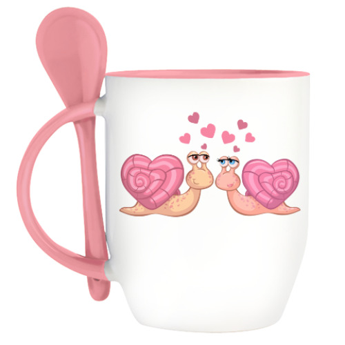 Кружка с ложкой с принтом Улитка и любовь