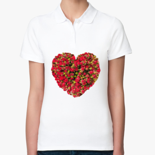 Женская рубашка поло (печать) с принтом Сердце из роз