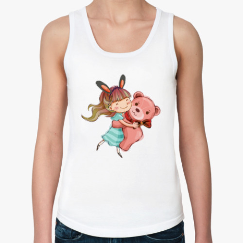 Женская майка  девочка и медвежонок