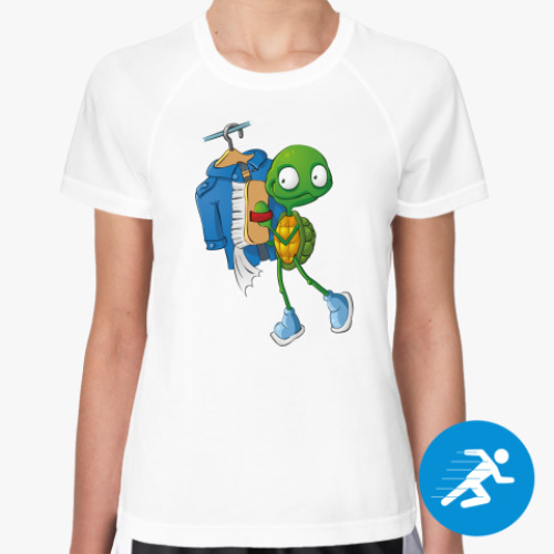 Женская спортивная футболка с принтом Чистюля Черепашонок с щеткой