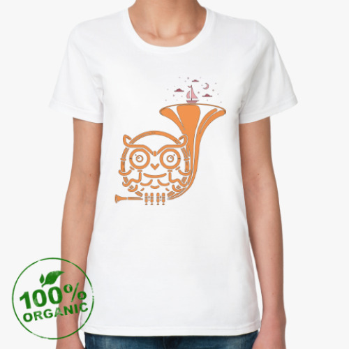Женская футболка из органик-хлопка Сова и корабль