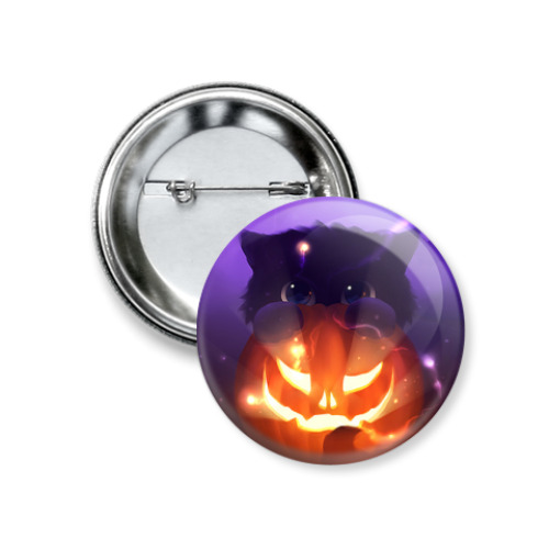 Значок 37мм с принтом  Котенок-Хэллуин