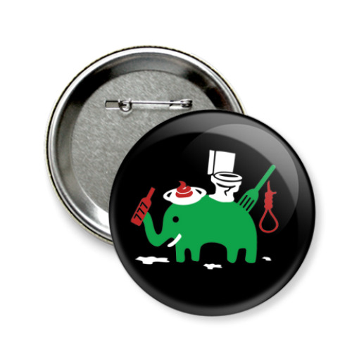 Значок 58мм с принтом  Зеленый Слоник