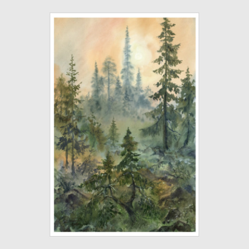 Постер Туманный рассвет (акварельный пейзаж)