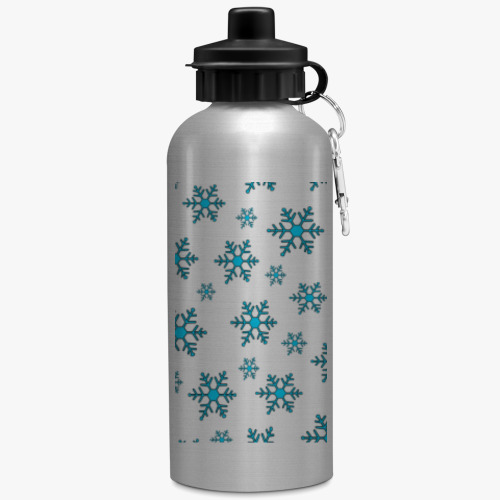 Бутылка с карабином (500 мл) с принтом "Снежинки"