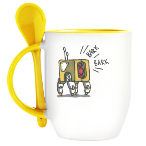 Кружка с ложкой с принтом Шумные Роботы