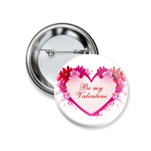 Значок 37мм с принтом Be My Valentine