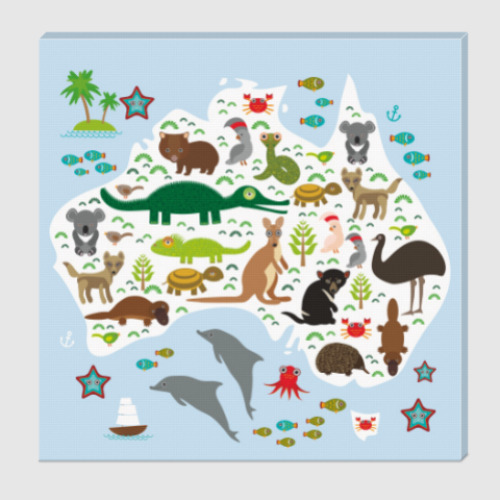 Холст Карта Австралии с животными