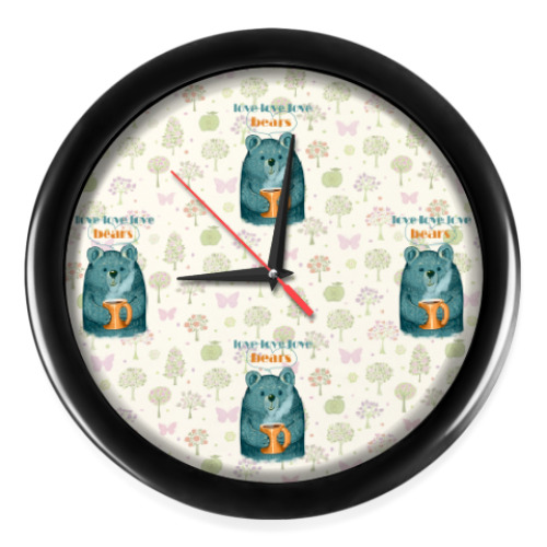 Настенные часы с принтом Медведь с кружкой